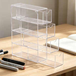 Multi-compartment transparent eyewear storage drawer case, pull-out design tidy box for multiple pairs of spectacles, also available for jewelry and tiny accessory classified storage